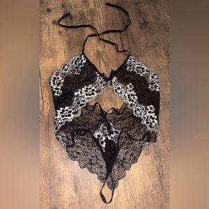 NWOT Elegant Black Lace Halter Teddy